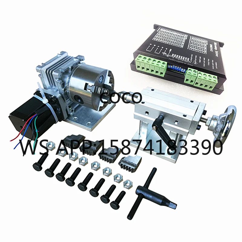 3D Sculpture CNC Rotary Axis A Axis 4th Indexing Dividing Head with 4-Jaw Chuck 80mm Fixed Seat for CNC Router Engraving