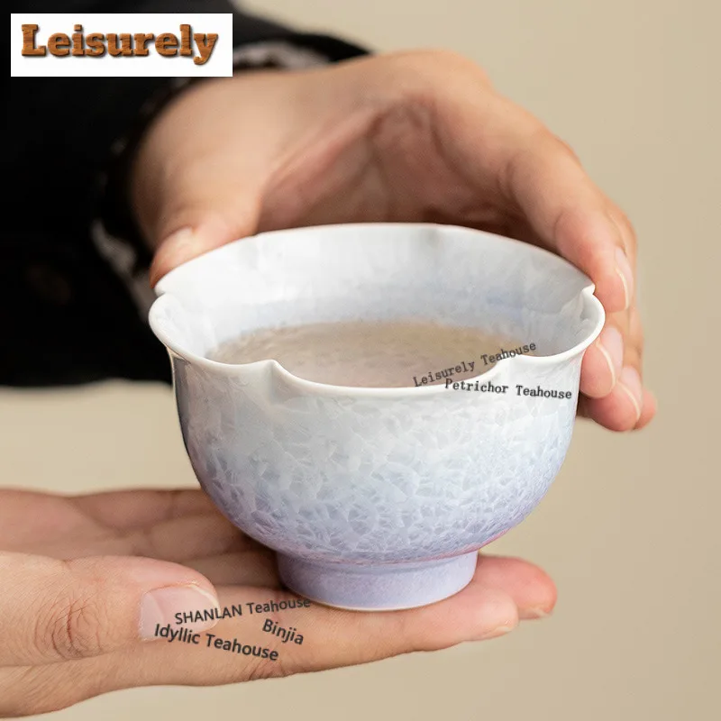 

100ml Kiln Fambe Crystal Glaze Flower Mouth Teacup Antique Tea Bowl Tea Pair Tea-tasting Smelling Cup Jianzhan Master Cup Craft