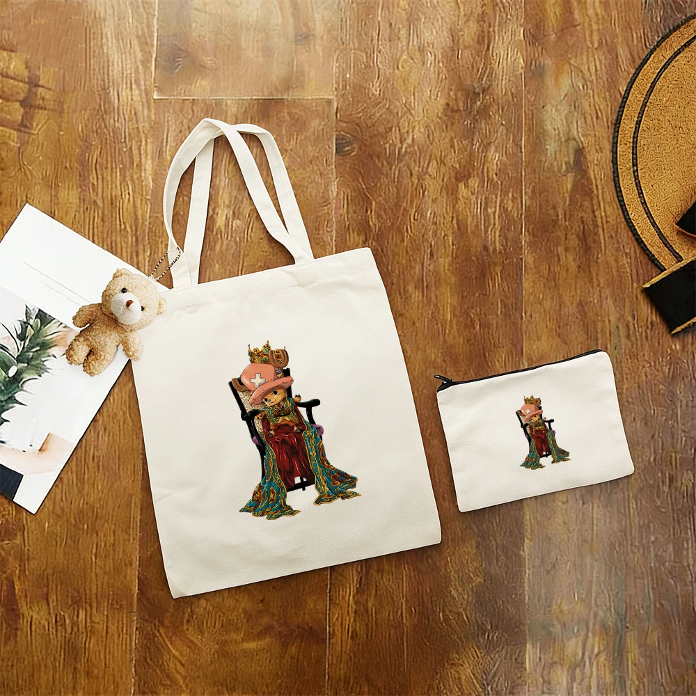 

Tony Tony Chopper Anime Canvas Tote Bag 3pcs/set One Piece Print Shoulder Bag Mini Coin Purse Casual Bag Set