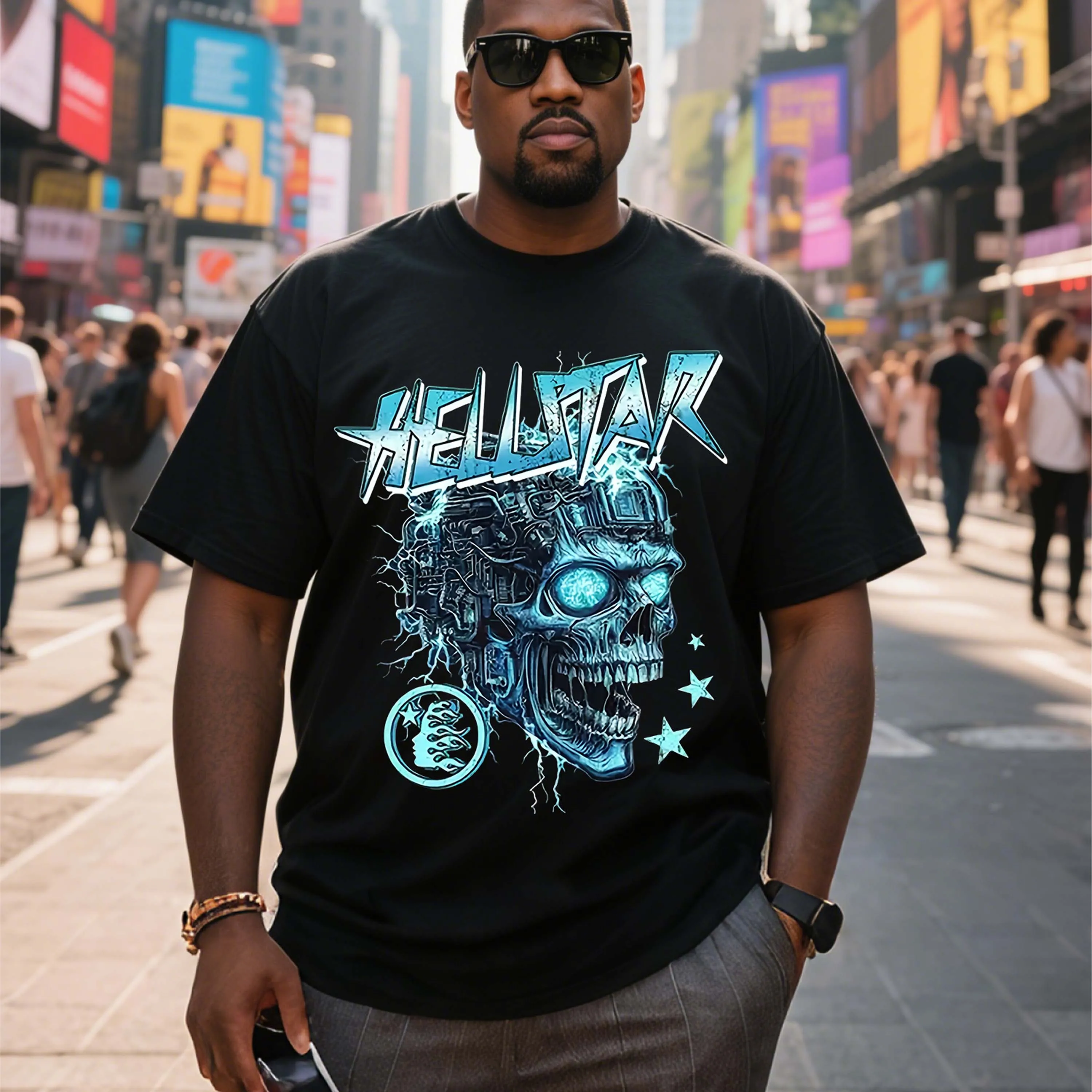 

Черная мужская футболка больших размеров с графическим дизайном Cool Blue Skull, подходящая для летней одежды для отдыха на открытом воздухе