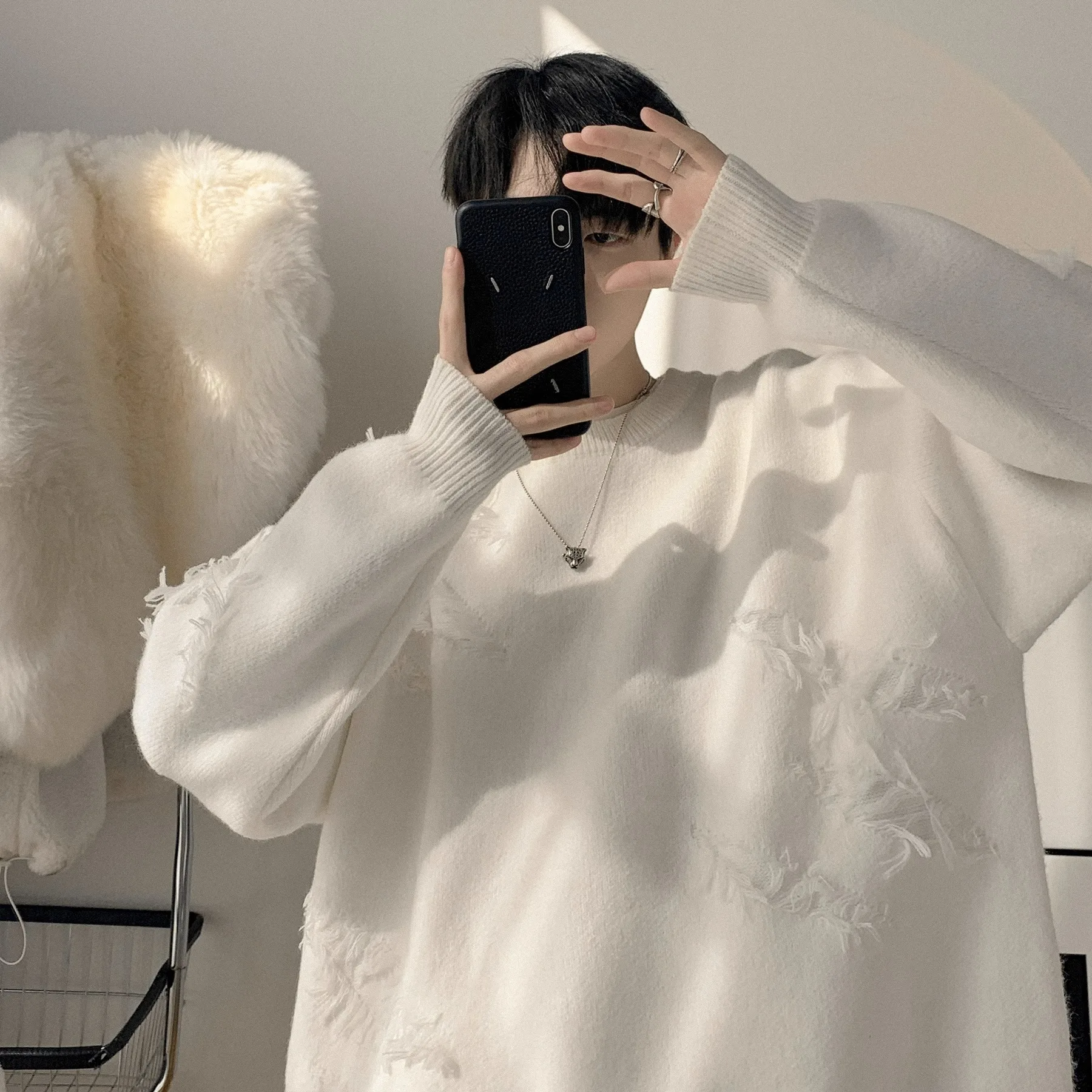 

Loose Fit Men's Knitwear Sweater Large Size 300 Pou round Ne Outerwear Warm Autumn Winter Faion Casual Long Sve Top