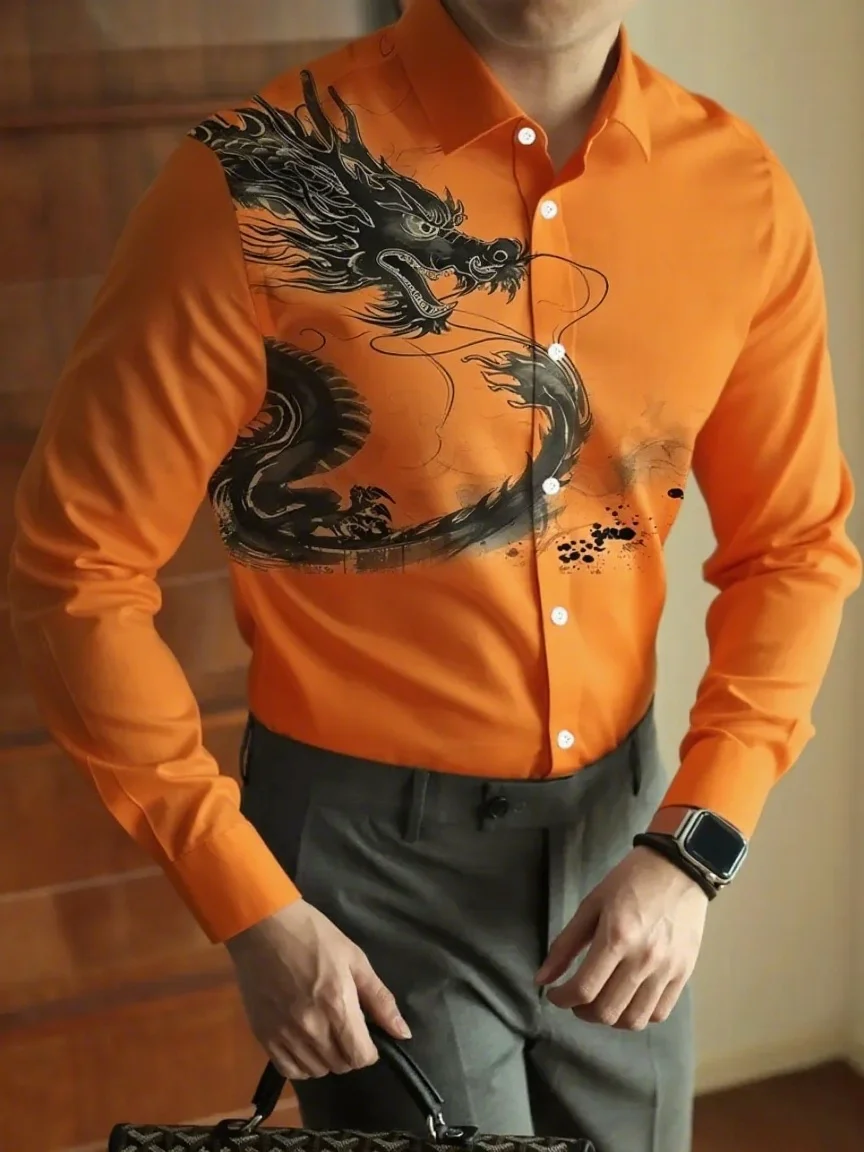 

New men's fashionable and casual long-sleeved shirts, 3D art printed shirts, collared shirts with buttons, fast delivery