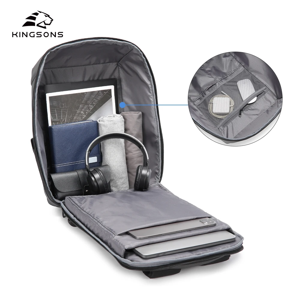 Kingsons zakelijke rugzak voor heren 15,6 inch 180 °   Open laptop 2025, nieuwe beknopte ontwerp waterdichte student jongens schooltas