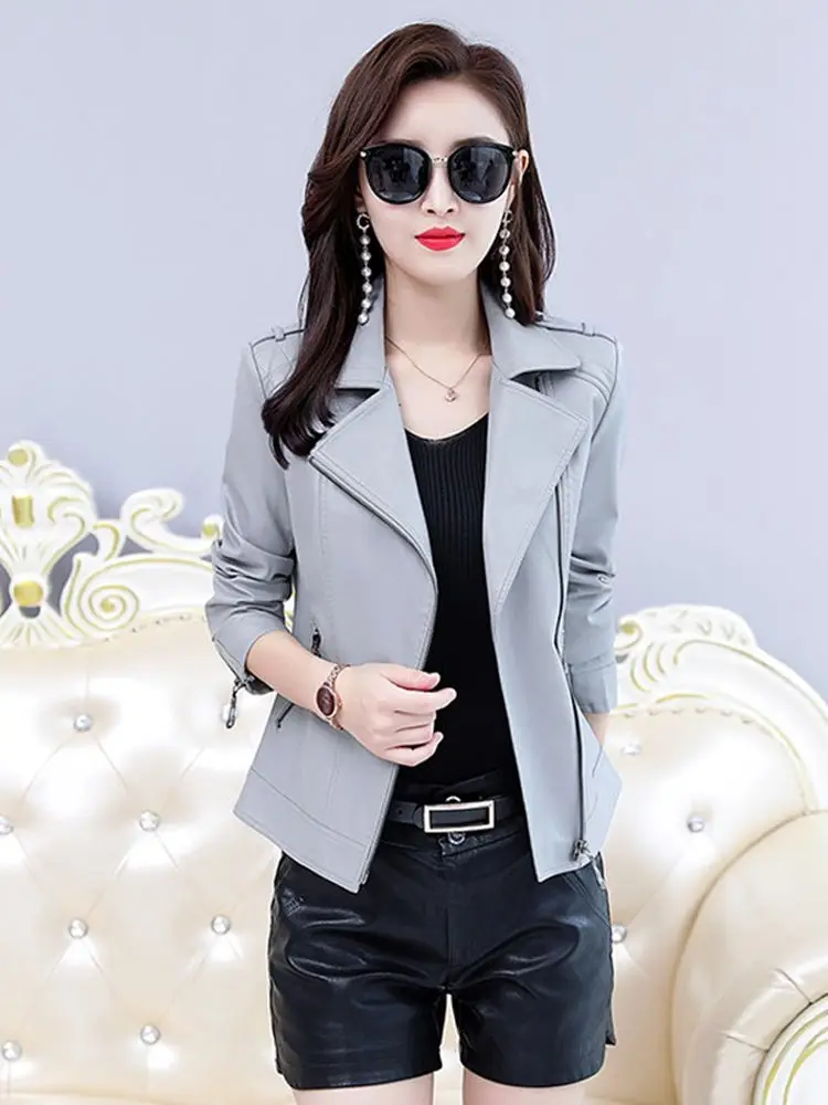   Giacca in Vera Pelle Ning per Donna, Primavera-Autunno, Slim Fit, Alla Moda, con Chiusura a Cerniera, Cappotto Lungo