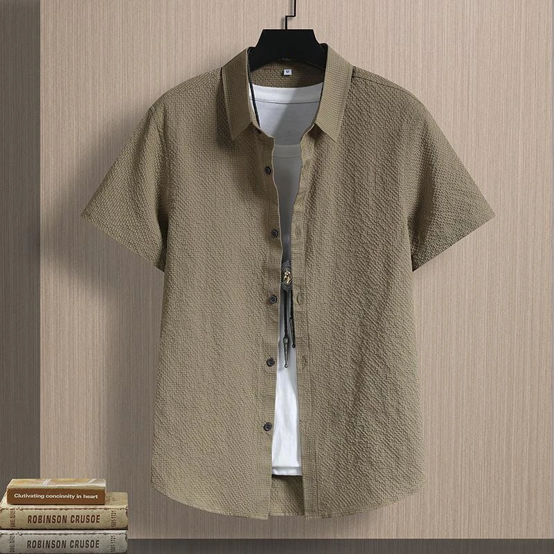 

Comfortable Preppy Style Turn-down Collar Men's Summer Shirt Short Sleeve Button Up Cardigan Casual Clothing Boyfriend Tops