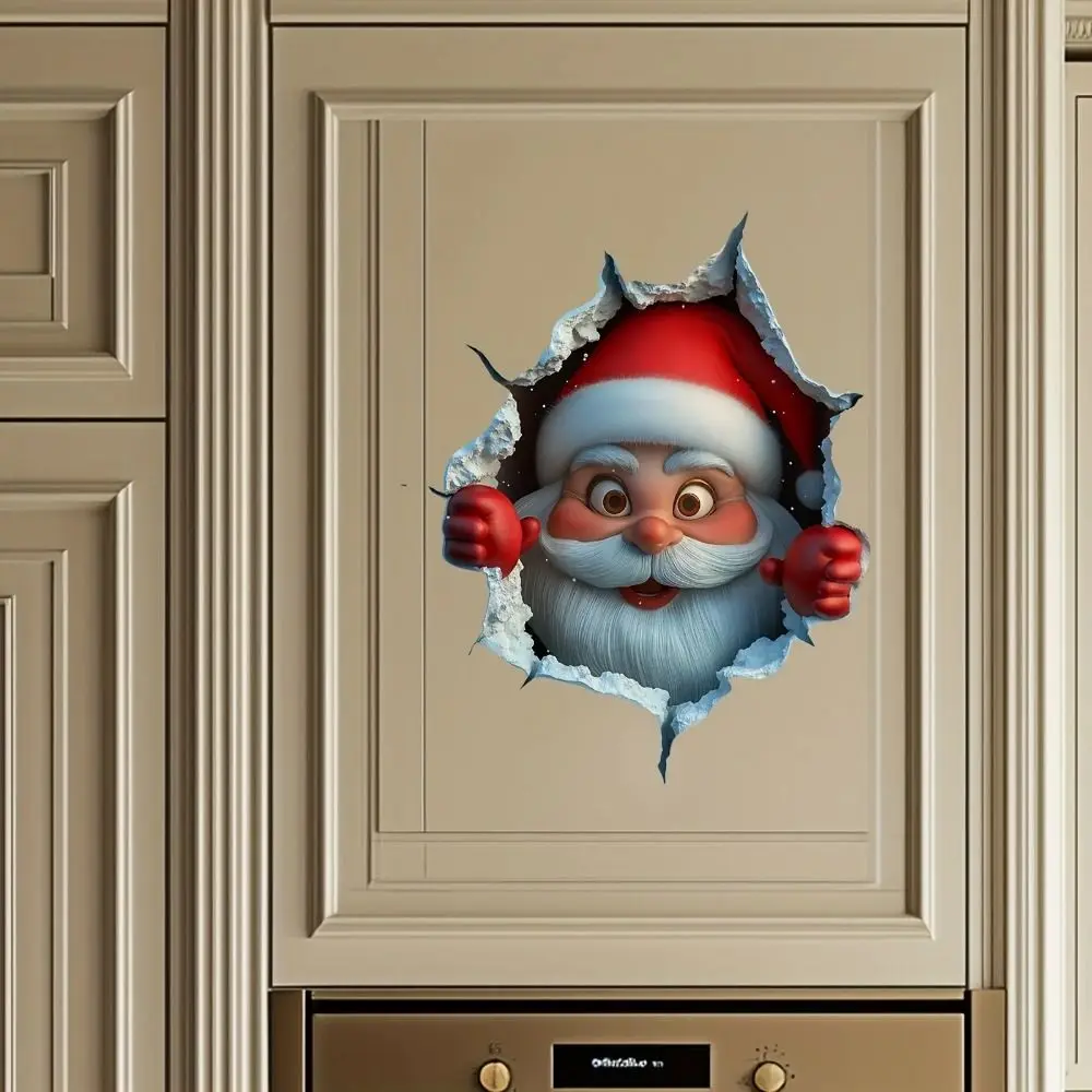 3D Christmas Wall Stickers Vinyl Cartoon Break-Through Wall Decal Elk Deer Removable Holiday Decoration Home Living Spaces