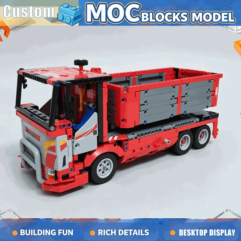 1230PCS Red Hook Lift Truck Building Blocks Technical Cargo Vehicle Model DIY Assembly Set Detailed Construction Display Gifts