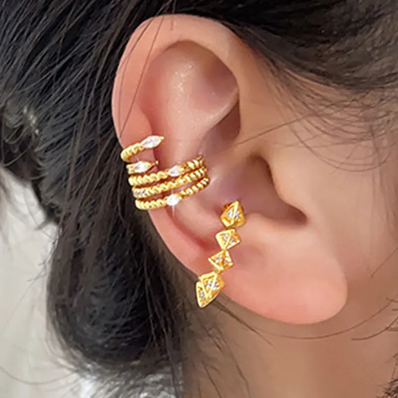 1PC Punk Rock Zircon Rivet Clip on Earrings For Women Girl Stackable Cartilage Ear Clips Fake Piercing Ear Cuff Popular Jewelry