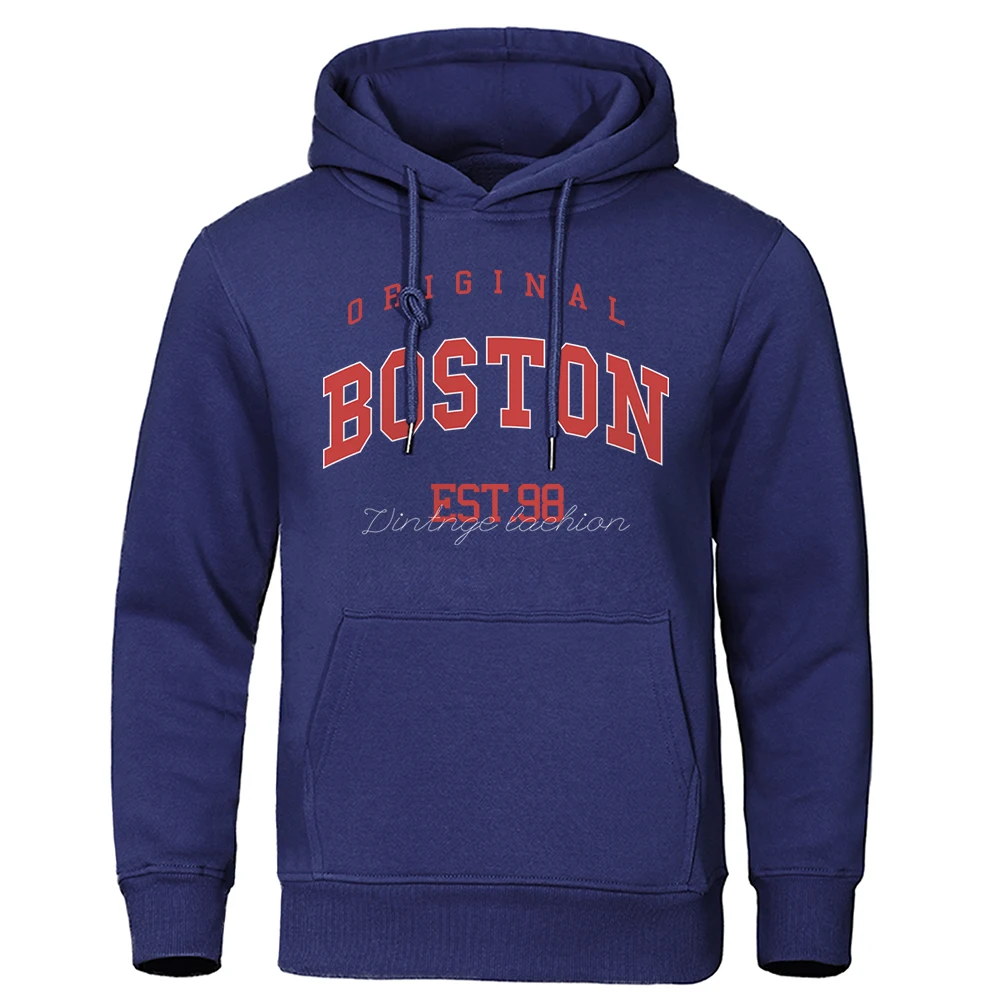 Original Boston Est.98 Street Letter Hoody Men Casual Fleece Street Clothes Loose Warm Sweatshirt O-Neck Pollover Hoodie Male