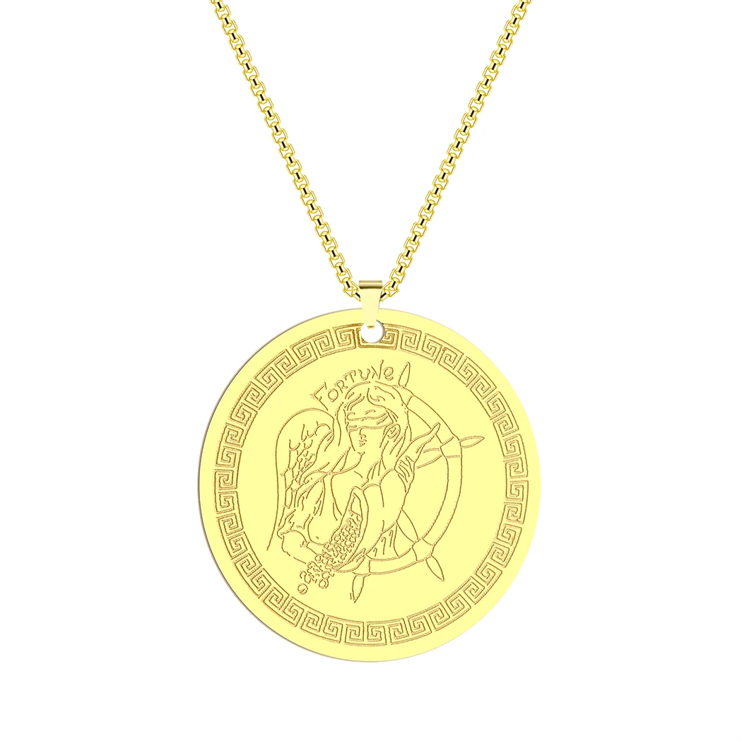CHENGXUN Roman Goddess of Luck - Fortuna Pendant Necklace Women Men Stainless Steel Ancient Greek Tyche Amulet Charm Neck Chain