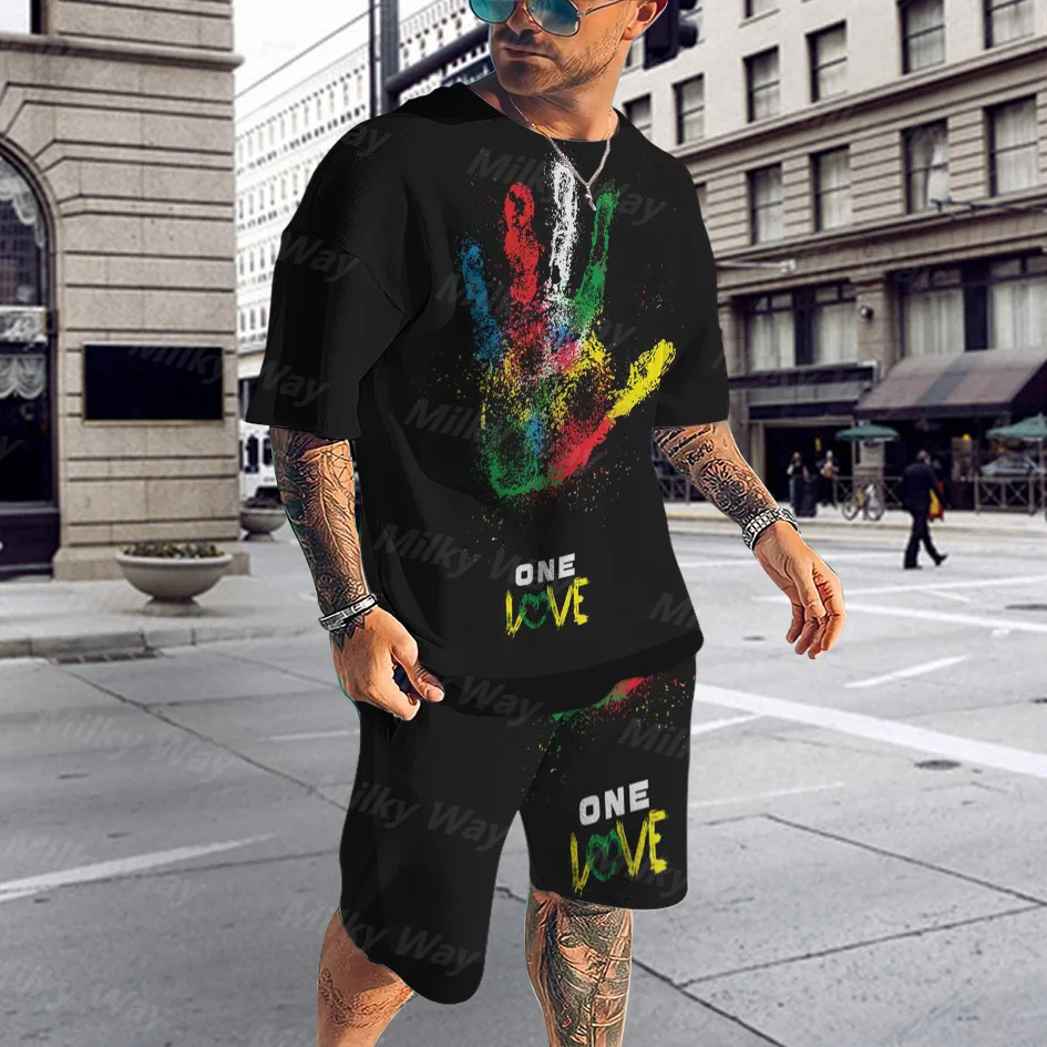 Nuova t-shirt da spiaggia estiva da uomo 3D tuta sportiva abbigliamento oversize da uomo Top Shorts Suit uomo Street Casual a due pezzi da uomo