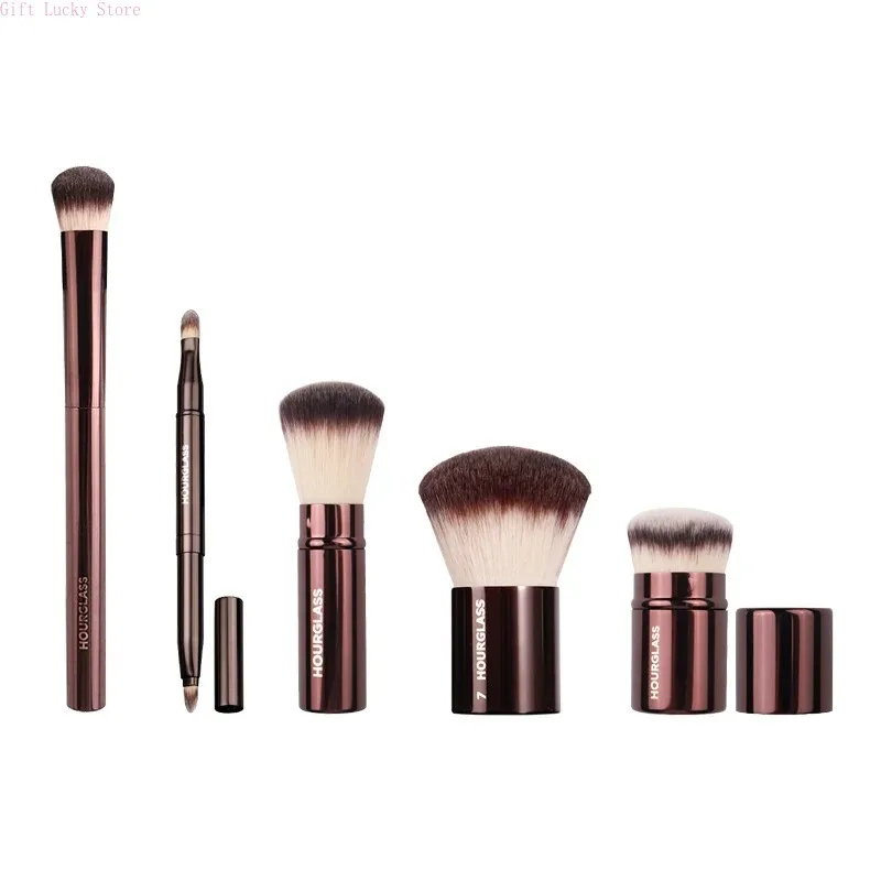 Brochas de maquillaje de reloj de arena, mango de metal, base, colorete, brocha de maquillaje, corrector de contorno en polvo, bronceador de alta gama con caja, 1 ud.