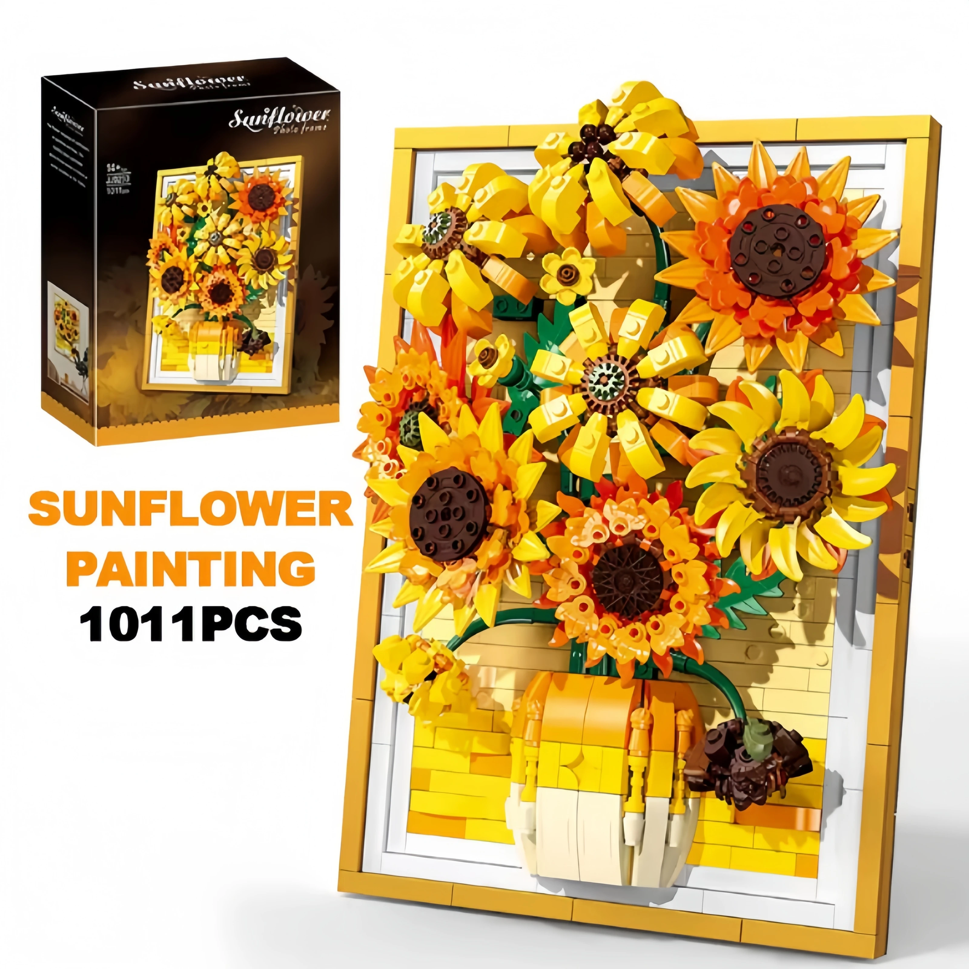 

Creative Van Gogh Sunflowers Bouquet Painting Building Blocks Flower Potted Plant Decoration Assemble Bricks Toy For Gift Girls