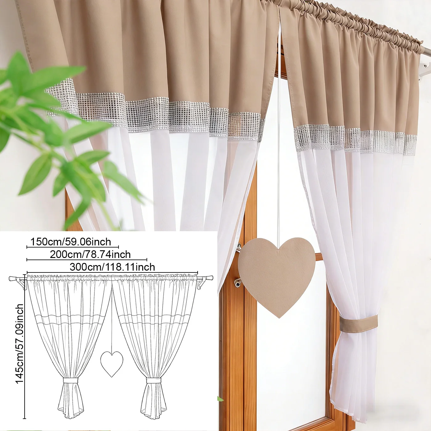 1PC European Style Heart Shaped Sheer Curtain, Multi Use For Living Room Bedroom And Kitchen, Lovely Housewarming Gift
