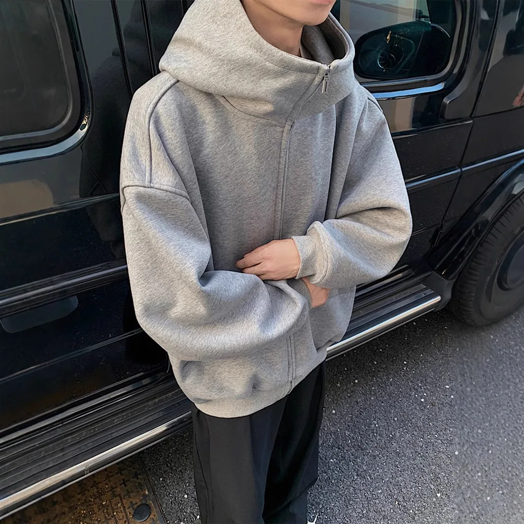 

Тяжелый однотонный кардиган, толстовка, мужской весенне-осенний силуэт, свободная куртка с капюшоном, повседневная куртка для пары