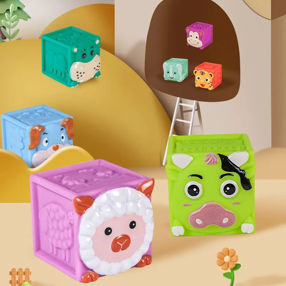 12 قطعة من مكعبات بناء الحيوانات المطاطية الناعمة للتعليم المبكر ومقاومة درجات الحرارة العالية ويمكن لدغة لعبة ألغاز الضغط