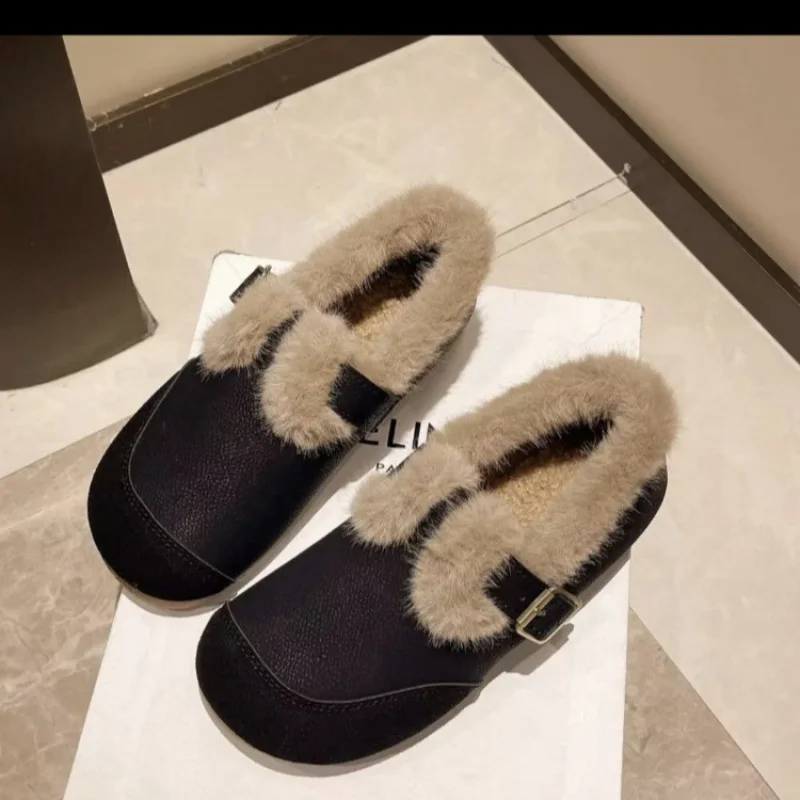 2024Autumn and Winter New Birkenstock Velvet Warm Cotton Shoes Women's Lamb Wool Gommino Slip-on Lofter Fluffy Shoes