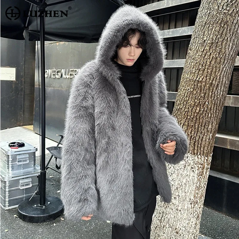 LUZHEN High-quality Imitation Fur Coat Hoodies New In Zipper Stylish Temperament Elegant Warm Windproof Winter Overcoat LZ8113