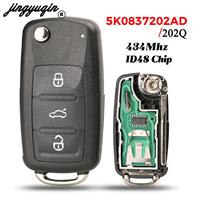 jingyuqin 5K0837202AD/202Q Flip Remote Car Key 434Mhz for VW VOLKSWAGEN Caddy Eos Golf Jetta Polo Scirocco Tiguan ID48 Chip fob