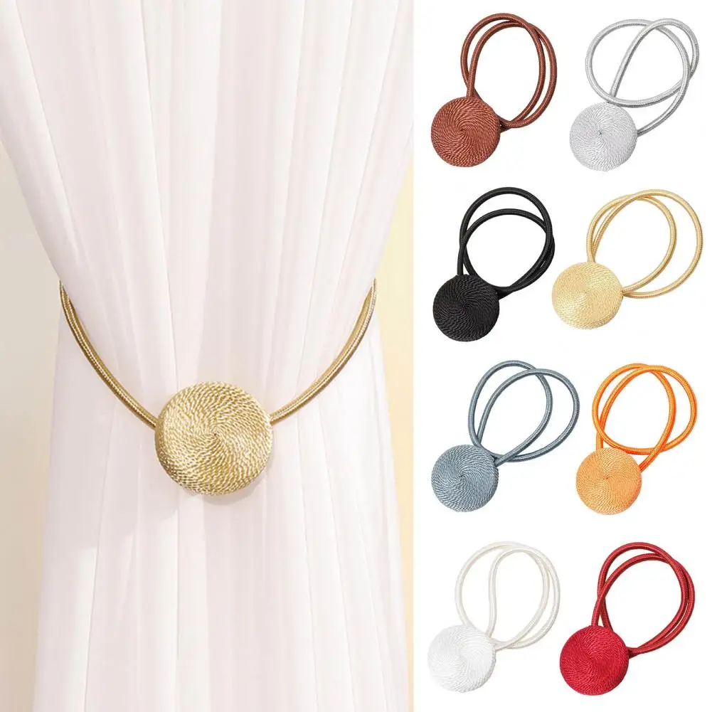 2 Pack Magnetic Curtain Buckles Strong Magnet No Holes Curtain Tiebacks Polyester Round Design Holdbacks For Living Room Bedroom