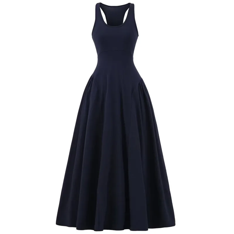 HKSH 春夏新作 レディース タイドシック インファッション エレガント スリムフィット タンクドレス 無地 ノースリーブ Aライン ロングドレス HK5629