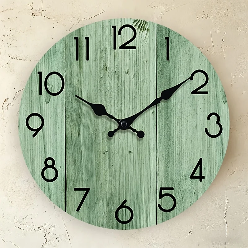 A Round Wall Clock with Light Green Wood Grain Pattern, Minimalist and Fresh Timepiece, Silent Non-ticking, Back-to-school Season Gift, Suitable for Home Decor and Gifting, AA Battery Not Included