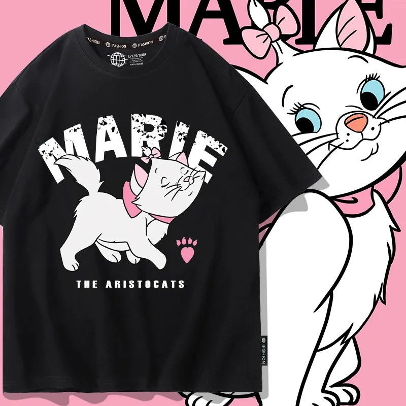 Bestie Dress Top Disney Mary Cat Co-short Sleeve T-shirt Female Niche Cartoon Printed Clothing Trend