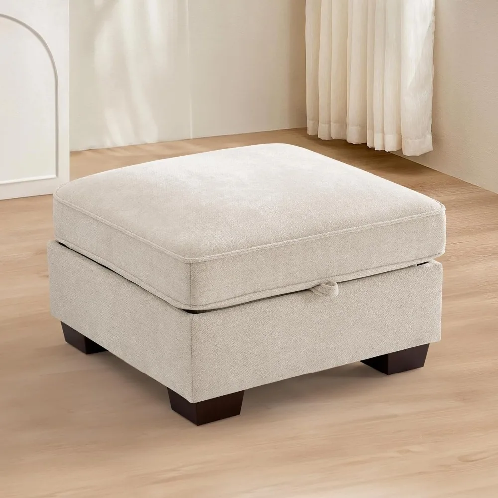 

27.5" Storage Ottoman, Square Footrest with Sponge Padded Seat, Chenille Fabric Step Stool, Customized