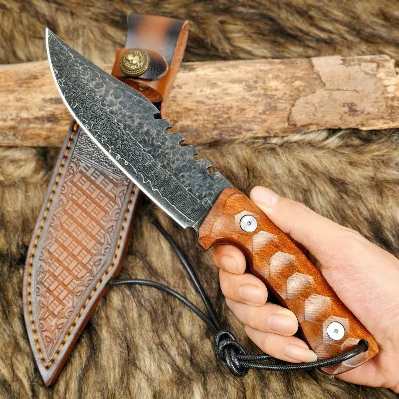 

High Hardness VG10 Damascus Blade Sour Branched Wood Handle Tactical Hunting Knife Outdoor Wilderness Camping EDC Survival Tools