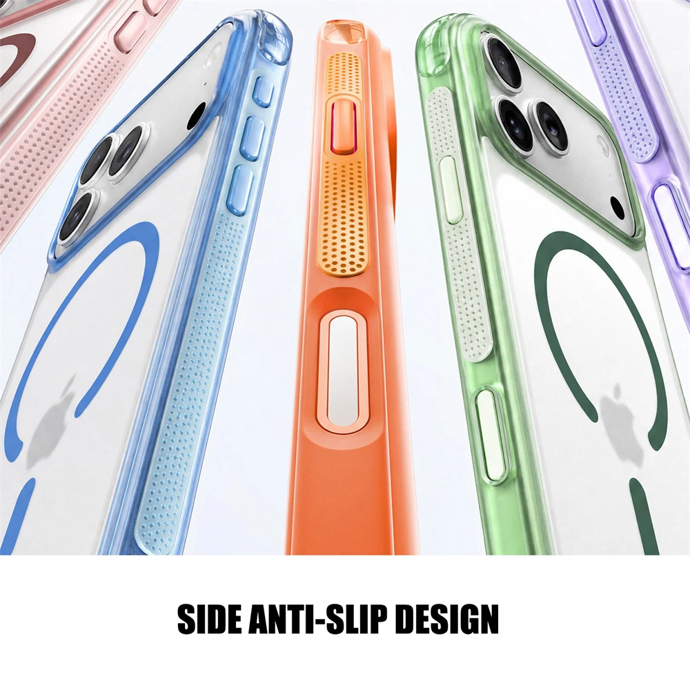 Matowe, półprzezroczyste etui z magnetycznym bumperem w cukierkowych kolorach do iPhone 18 17 16 Pro Max, kompatybilne z MagSafe, z przyciskiem na aparat, z poduszką powietrzną, odporne na wstrząsy. — zdjęcie produktu 3