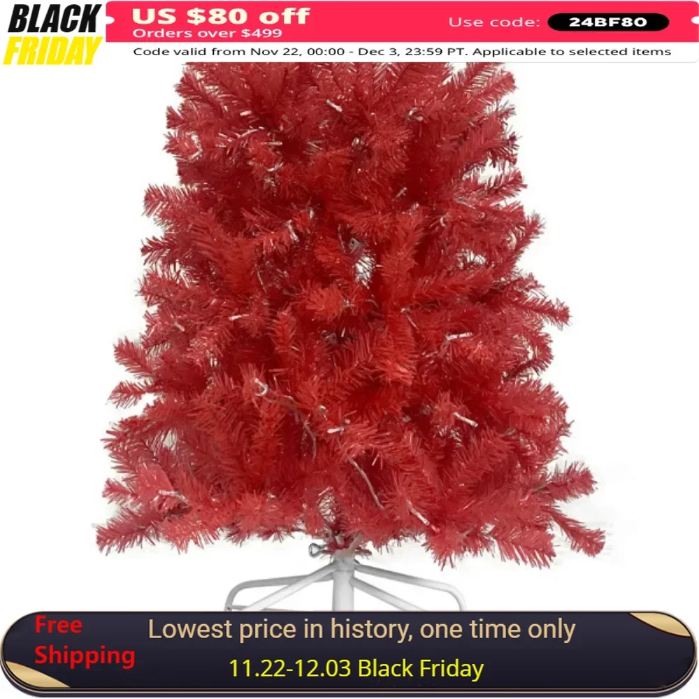 6 Foot Artificial Fir Curved Top Christmas Tree, Christmas Tree Bendable Santa Hat Style, 1250 Lush Branch Tips, 300 LED Lights