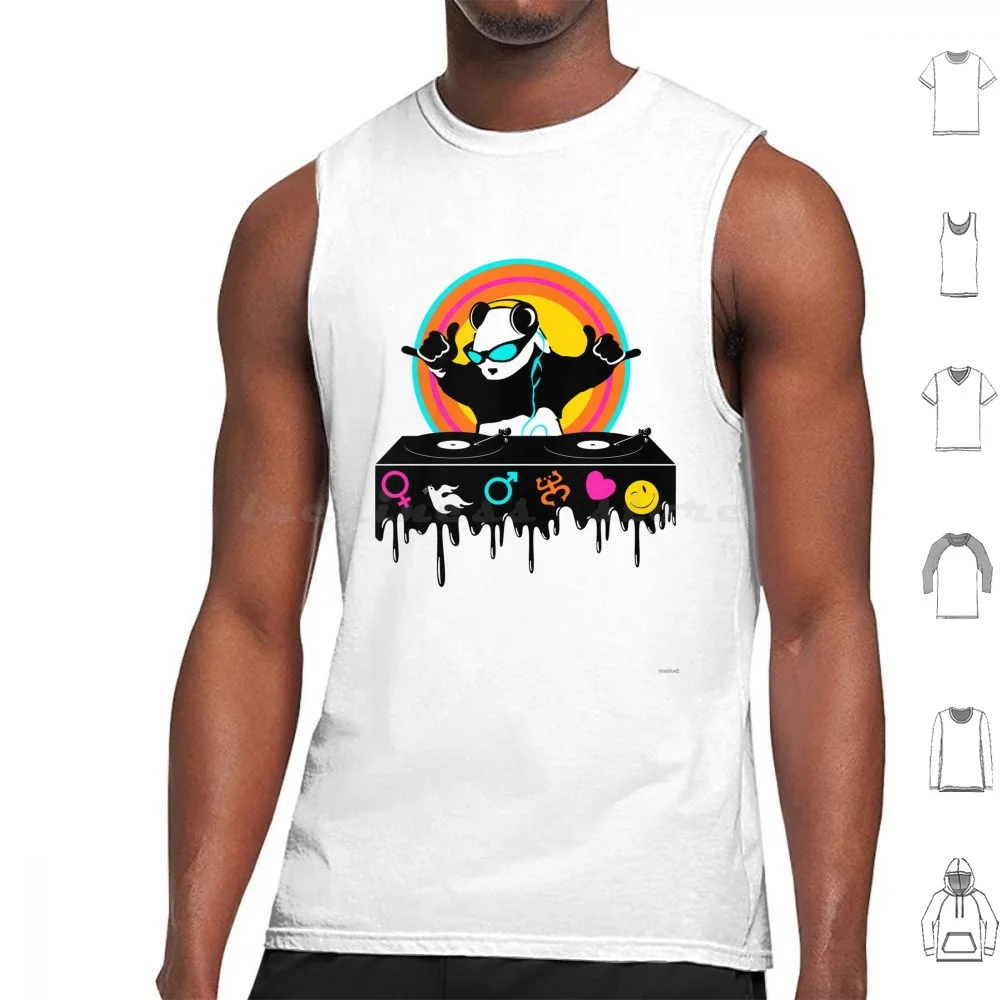 Panda-Monium Dj Tank Tops Vest Sleeveless Panda Dj Music Dance Trance Ibiza Spring Break College Life Holidays Vacations