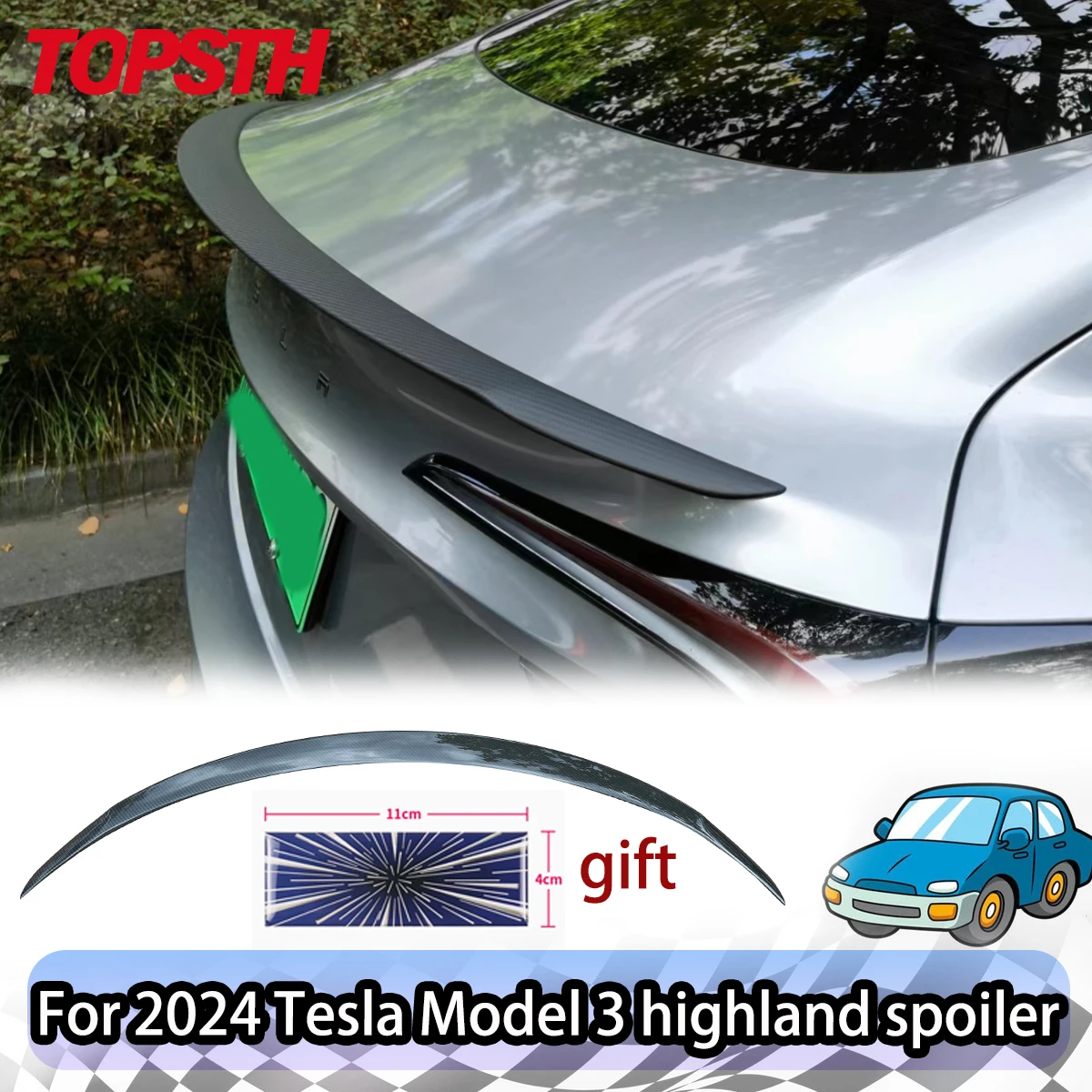 

For 2024 Tesla Model 3 Highland DRY Carbon Fiber Rear Trunk Lid Spoiler Wing Body car Accessories