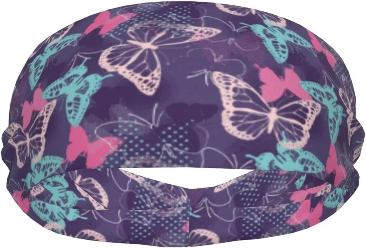 

Спортивные повязки на голову с бабочками для женщин и мужчин, поглощающие пот повязки на голову, подходящие для бега, йоги, фитнеса, футбола, упражнений