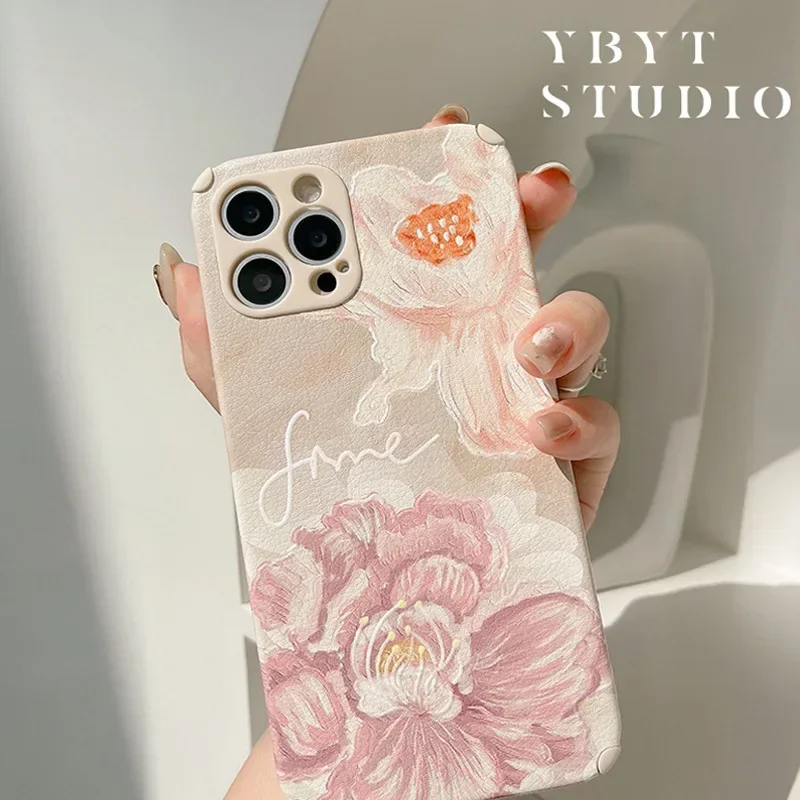 Vintage Big Flower IPhone13 14promax Phone Case XR for 12 Lambskin 11 Silicone Case Against Drop XS