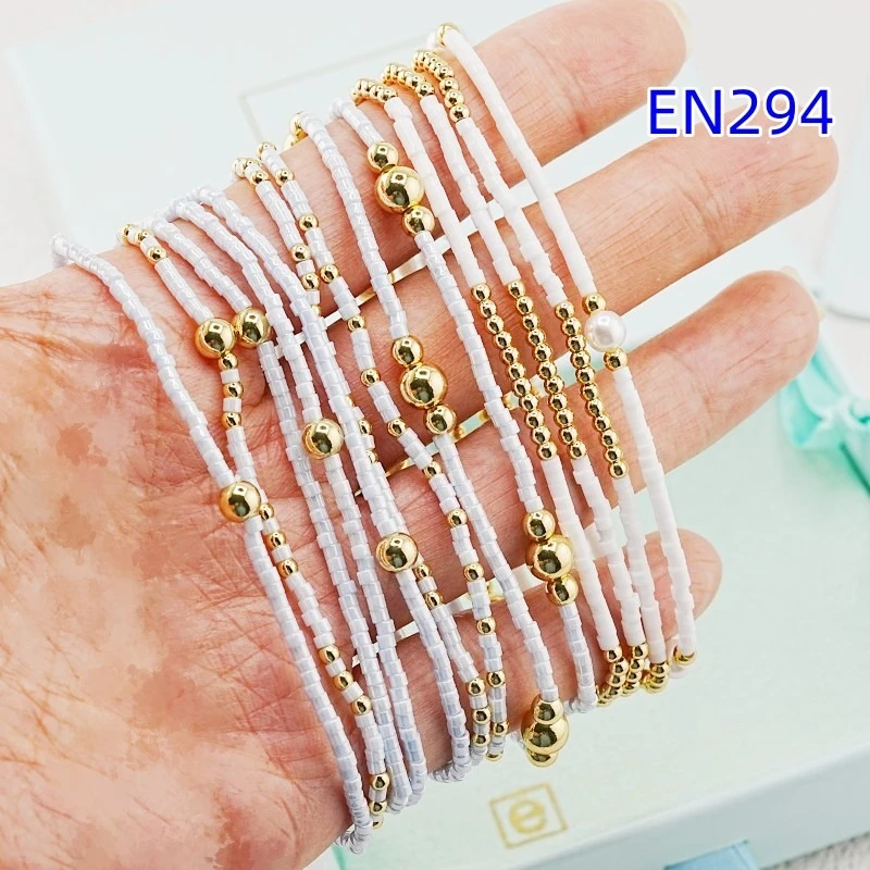 VKVVA Minimalist Dainty Stackable Light Blue White Tiny Seed 13pcs Bead Bracelet Set,for Women Daily Wear Jewelry Birthday Gift