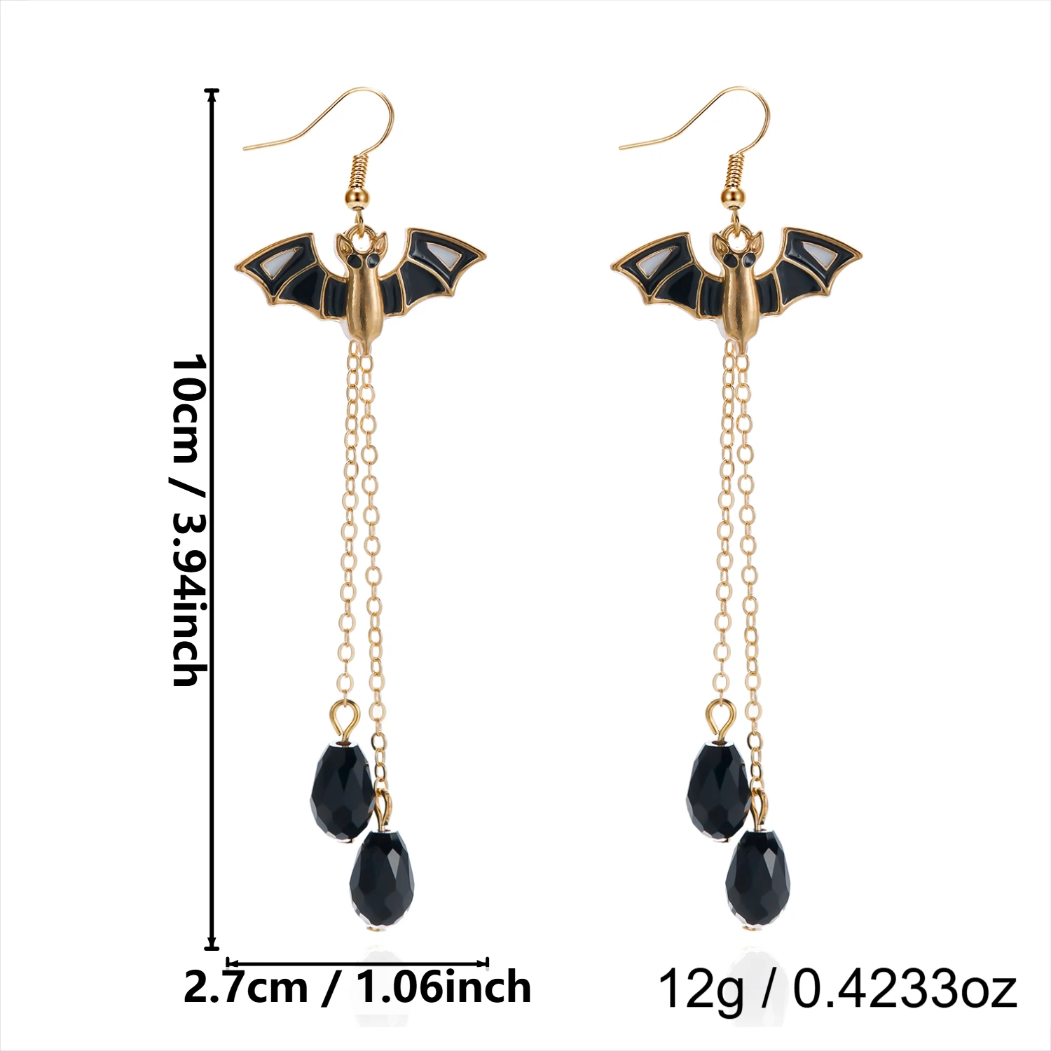 Gotische Vampirfledermaus-Ohrringe für Frauen, exquisite schwarze Kristall-Spinnen-Tier-Quasten-Ohrhänger, Halloween-Party-Schmuckgeschenk – Detail 8
