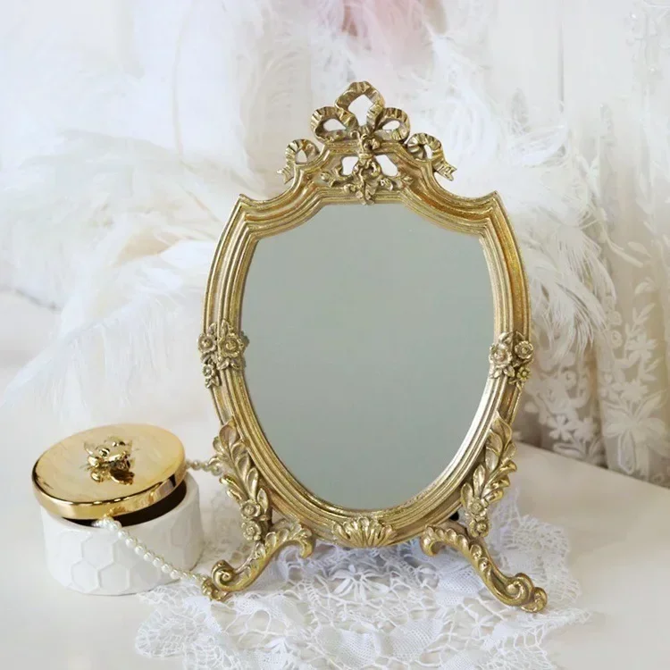 Ins Large Round Resin Make-up Mirror Vintage Living Room Home Decorative Table Mirror Dressing Bedroom Standing Mirror