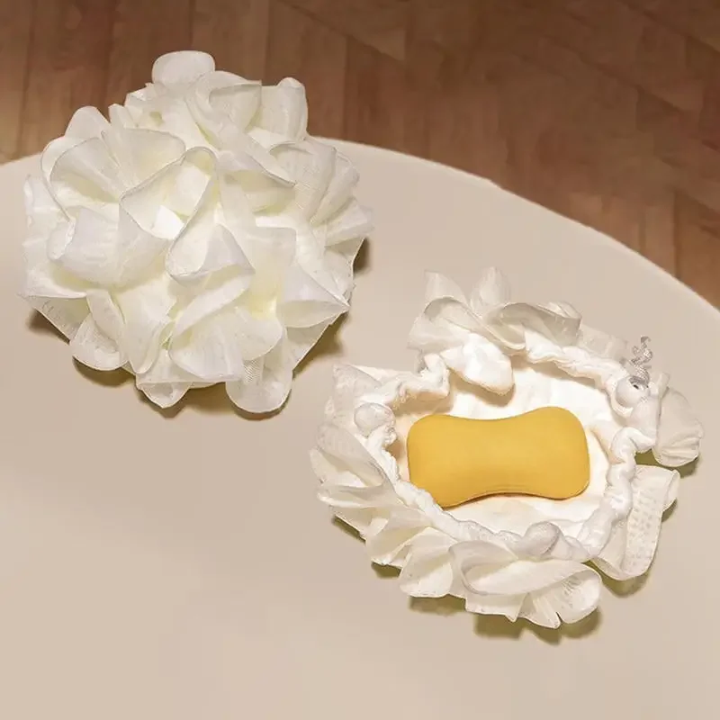 

Мочалка-полотенце 2-в-1 с завязками для мыла, мягкая отшелушивающая сетчатая губка для душа, инструмент для ухода за кожей во время купания