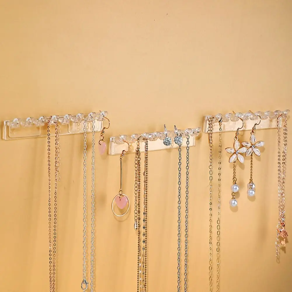 

9 шт., 8 крючков, держатель для ожерелья, прозрачный настенный органайзер для сережек и ожерелья, неперфорированный, многофункциональный