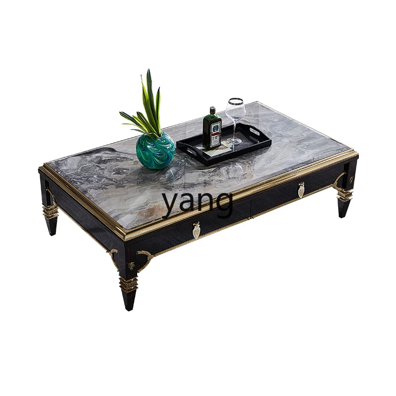 

Yjq Coffee Table TV Cabinet Combination Living Room Small Apartment Blackwood Household Marble