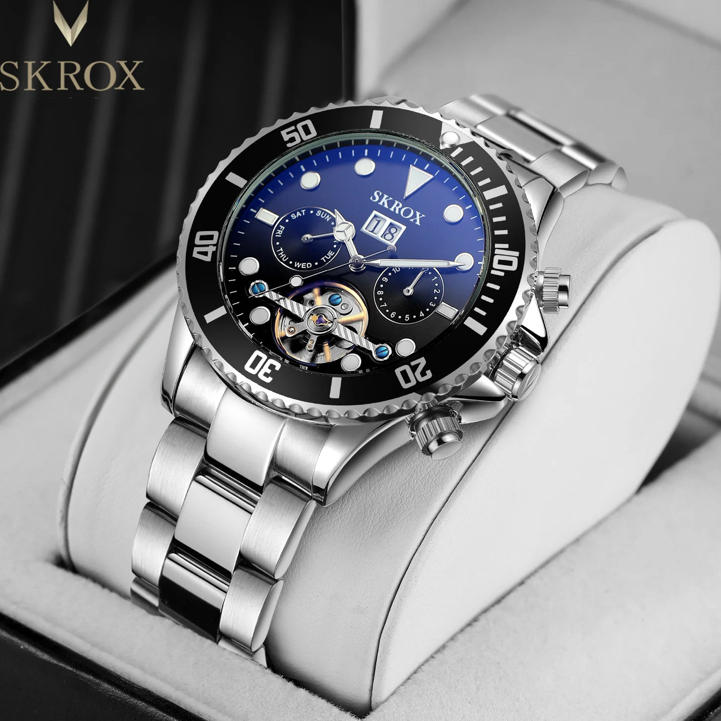 SKROX Luxury Replica Submarine Tourbillon Automatic Man Watch Stainless Steel Mechanical Waterproof Field Military Male Clock