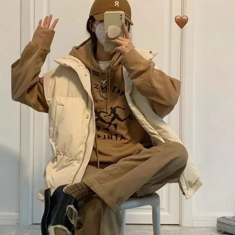 سترات نسائية بدون أكمام وسحاب سترة صوفية صلبة معاطف جيوب فضفاضة ملابس خارجية غير رسمية بياقة واقفة وزر مغطى