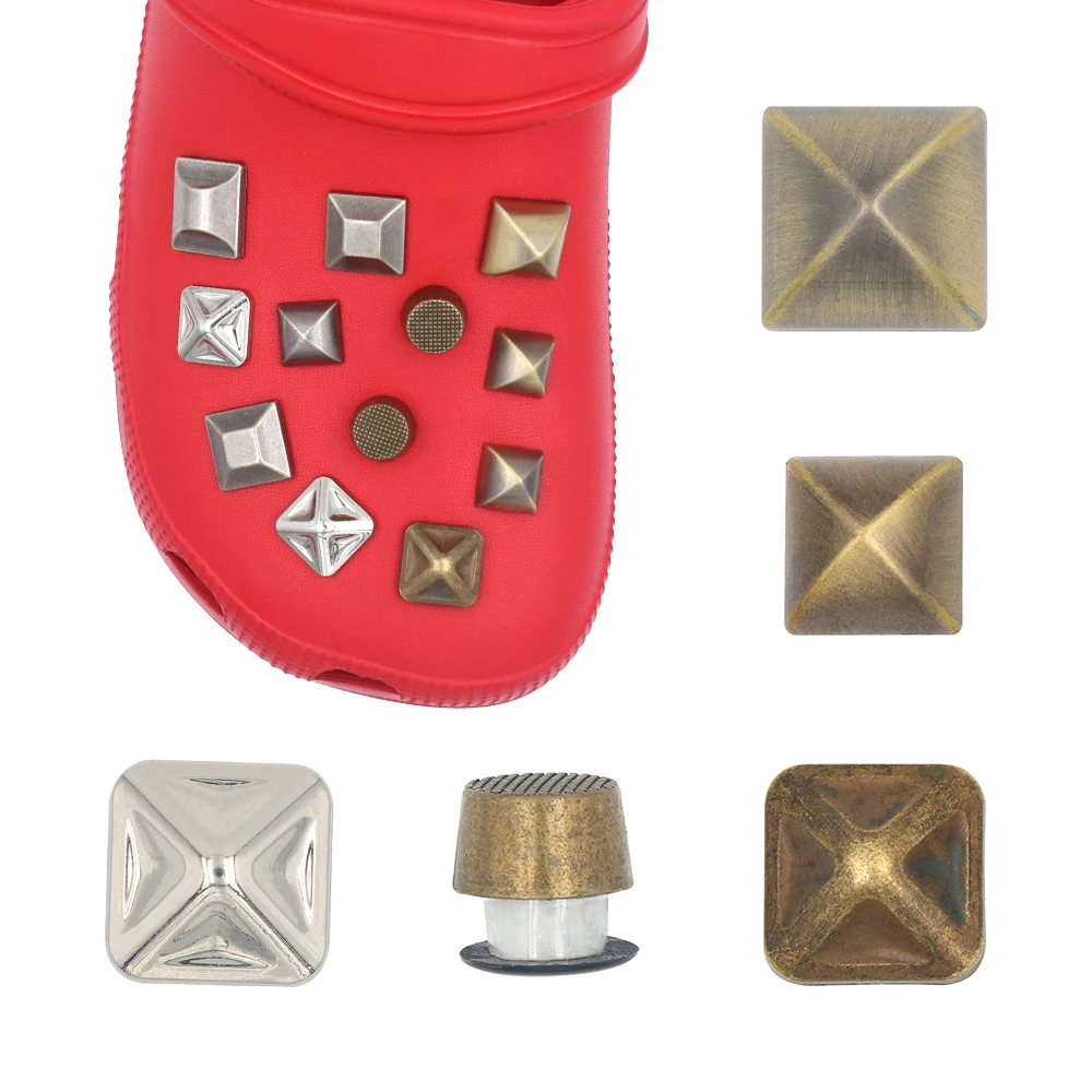 1 Set 16 Pcs 크로크 Shoe ジビッツ Decorations Charm Square Pentagram Metal Ornament Punk Style Slipper Accessories Buckles Kids Gift