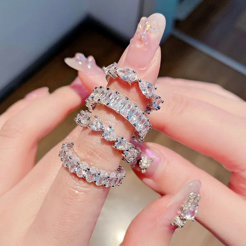 

Модное стерлинговое серебро 925 пробы, штабелируемое обручальное кольцо с цирконием 5А, обручальное кольцо с бриллиантом, комплект женских бутиков Je