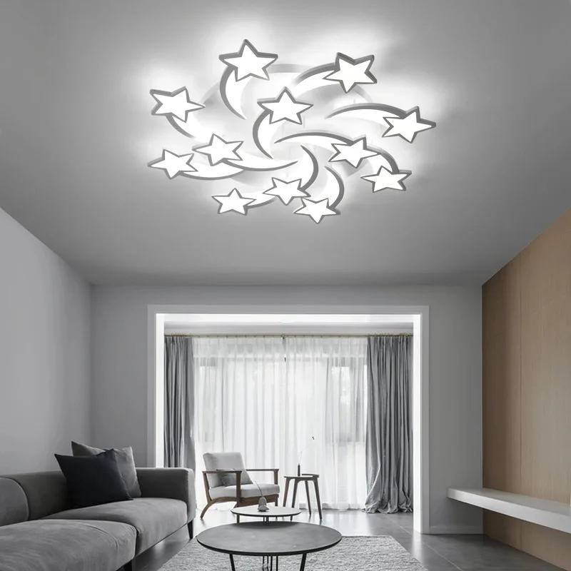 2022 New Modern star LED Chandelier Lights With Remote Bedroom Dining Living Kid Study Room Hall Salon Home Lamp Indoor Lighting