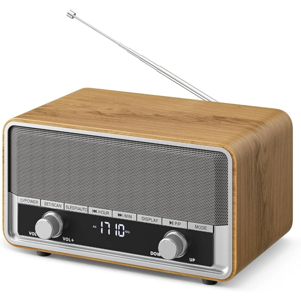 Vintage Bluetooth Radio with LCD Display: Digital AM/FM, 40 Presets, Sleep Timer, Ideal for Home, Kitchen, Office