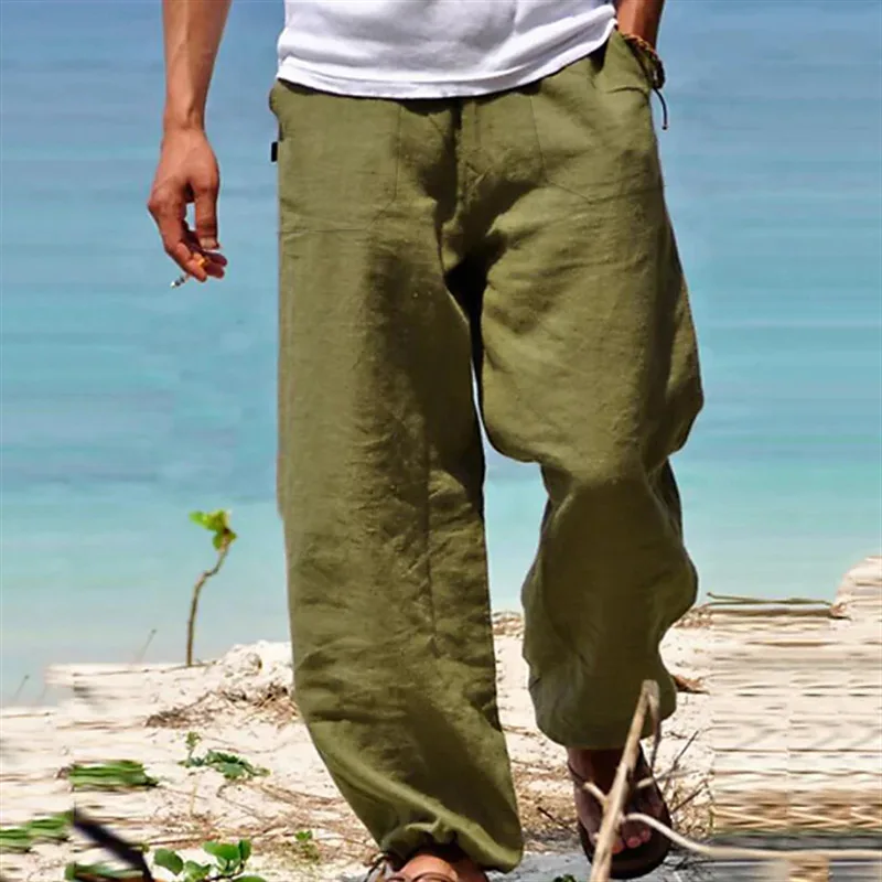 Men's Clothing European and American Independent Station New Youth Solid Color Cotton and Linen Drawstring Loose Casual Pants