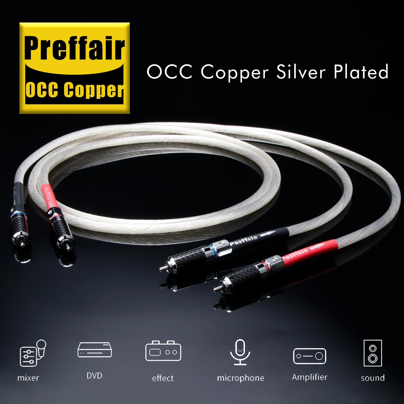 Preffair  HiFi Varistrand 7N OCC Copper Audio Signal Cable Pure Silver Plated 2XLR Male to 2RCA Male balanced Cables White Color