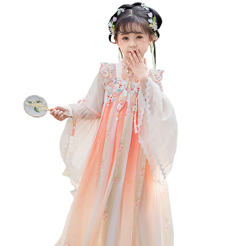 

Children Hanfu Dress Tang Dynasty High Waist Ruqun Ancient Costume Girl Lovely Style Embroidery Hanfu Halloween New Year Costume